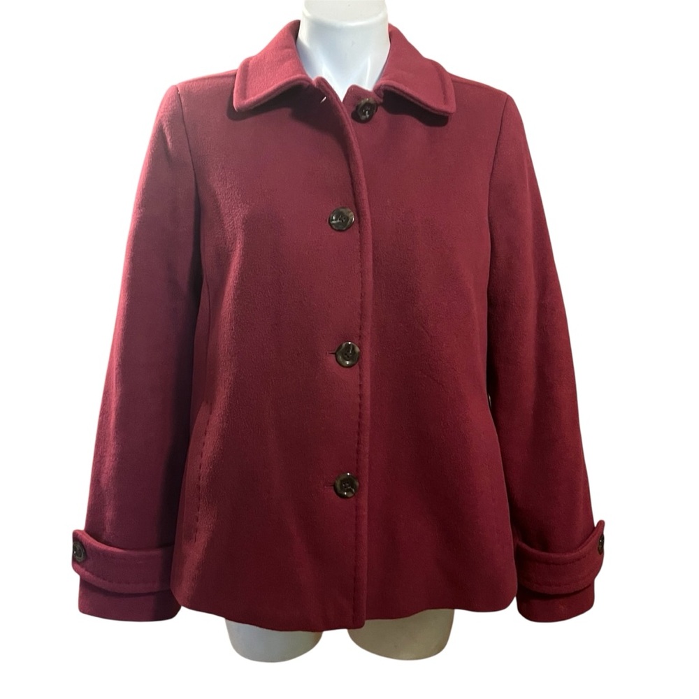 Lands' End Red Pea Coat Classic Wool Style